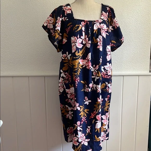 Nicole Miller Smocked Linen Blend Dress. - Picture 1 of 7